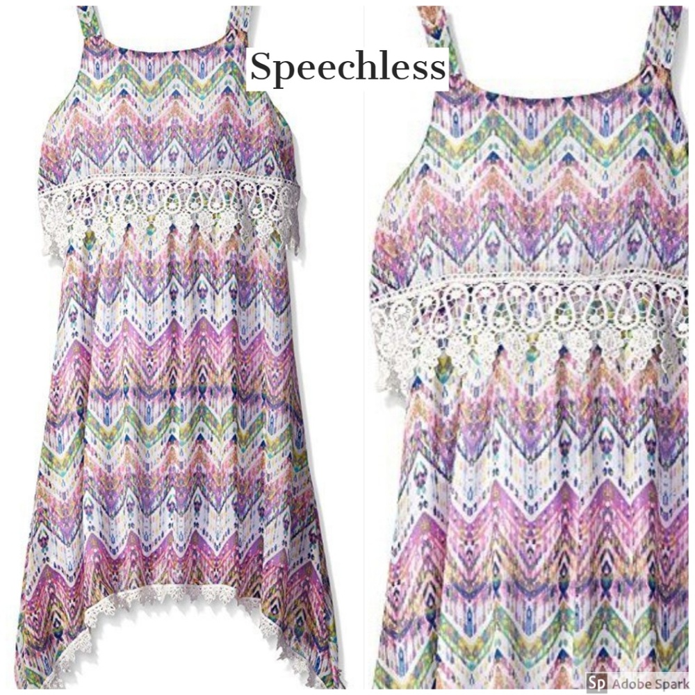 Speechless Girls Chevron Crochet Lace Shark Bite Sleeveless Tank Dress 7 10